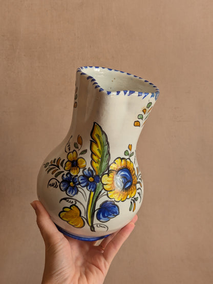 Blue & Yellow Rustic Hand-Painted Floral Jug