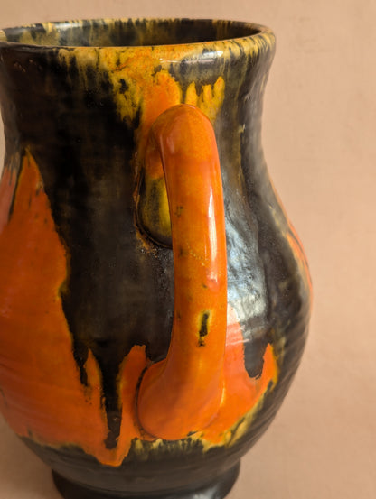 Crown Ducal Large Orange & Black Drip Glaze Jug