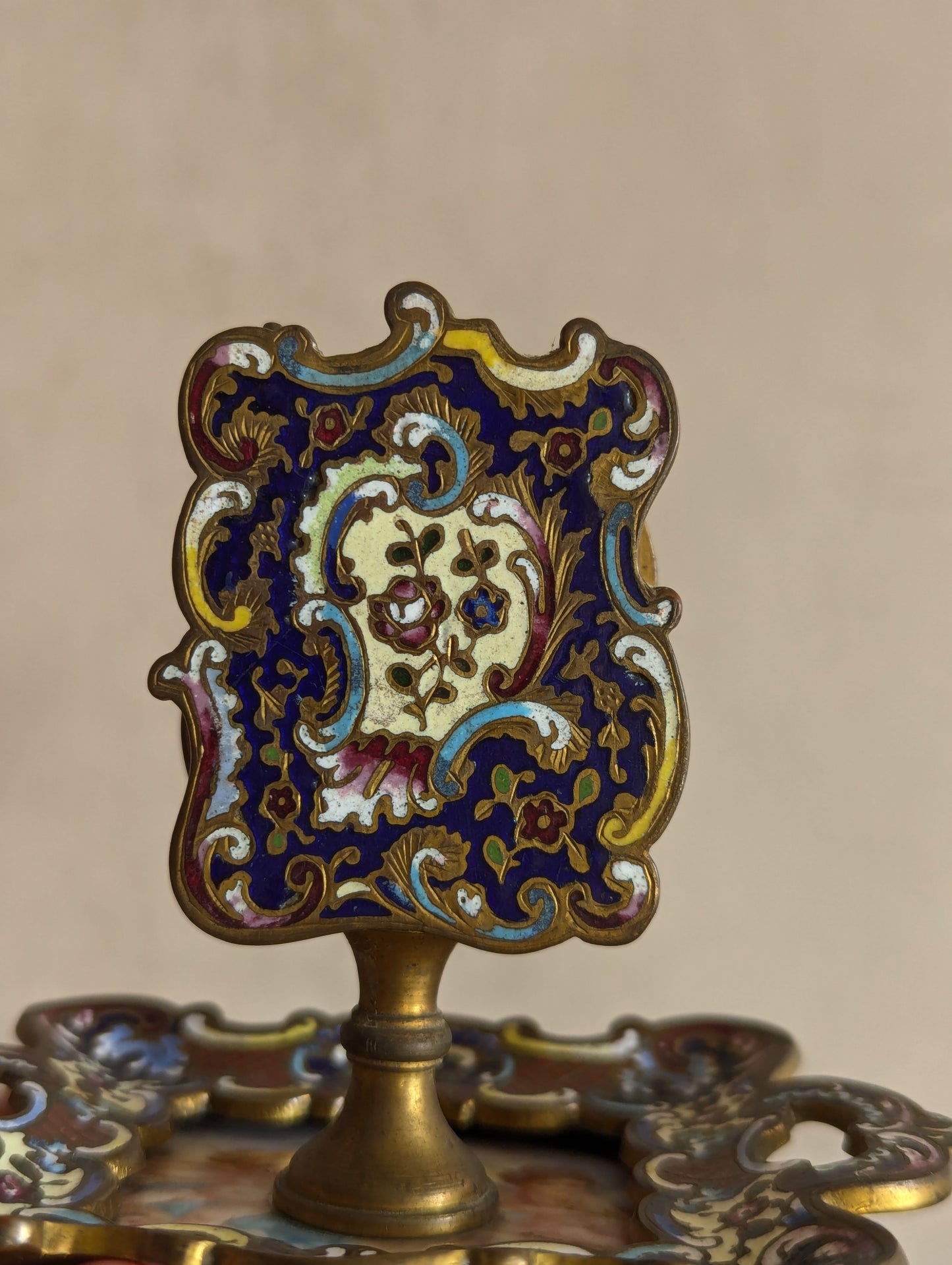 French Cloisonne Champleve Cherub Match Holder