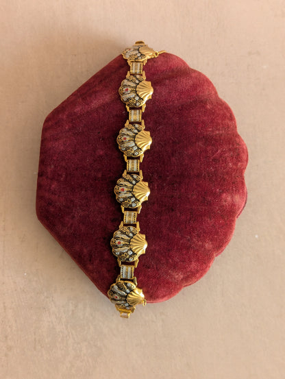 Spanish Damascene Mid-Century Seashell Link Bracelet
