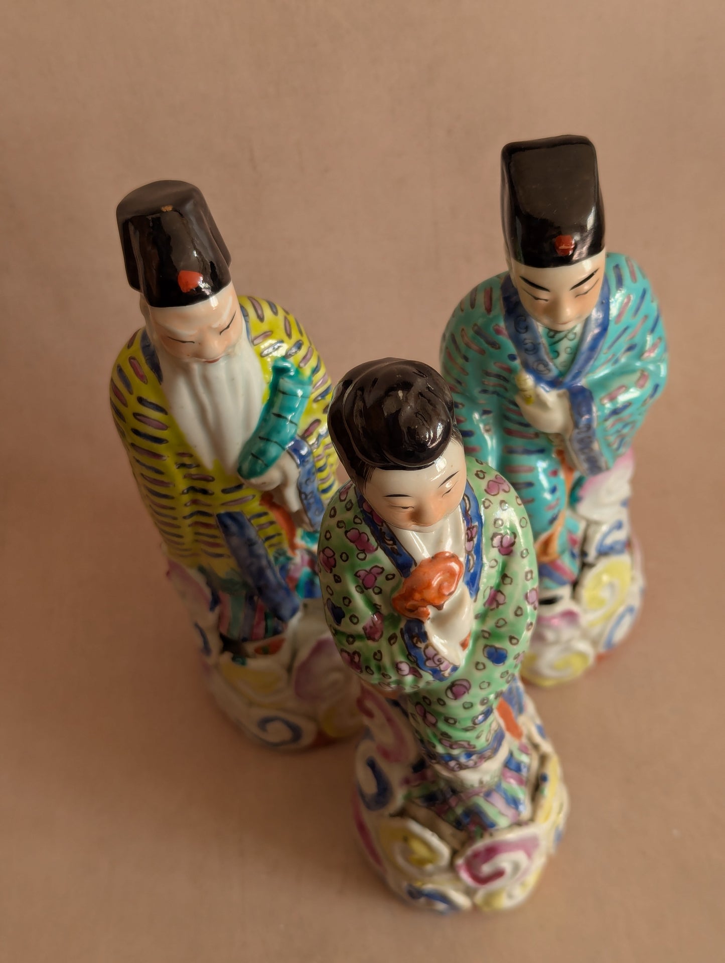 Chinese Porcelain Famille Rose Revival Figurines, Set of Three