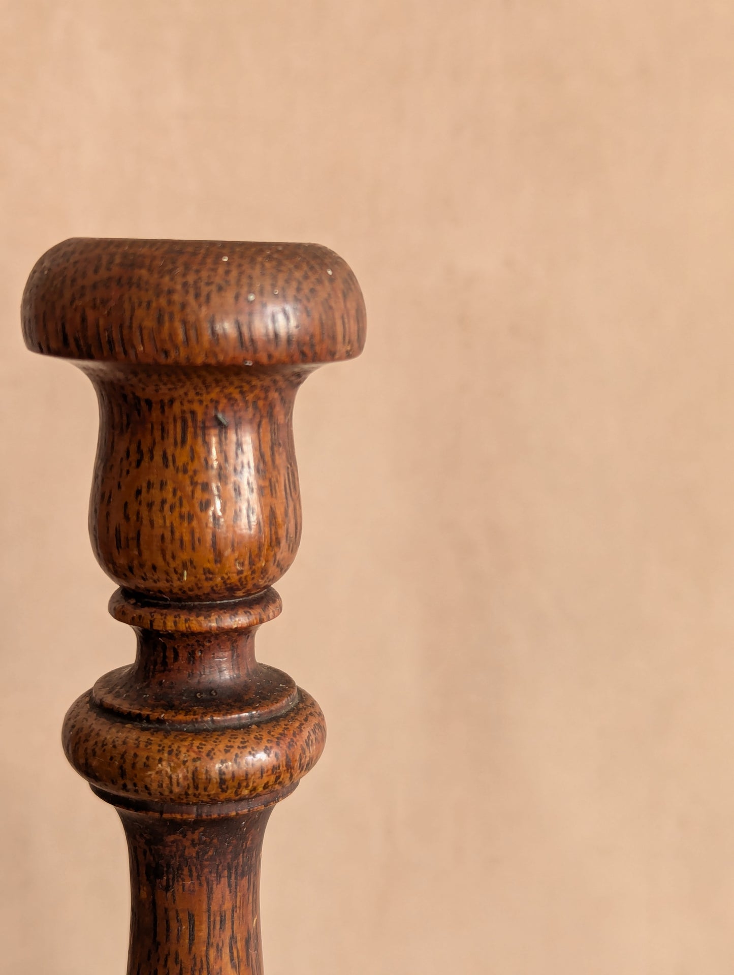 English Oak Hand-Turned Candlestick Holders, Set of Two