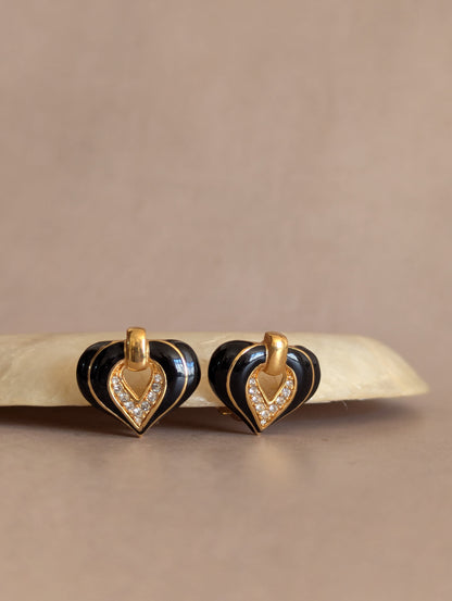 Swarovski Black and Gold Clip On Earrings
