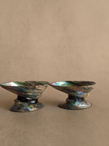 Abalone Paua Shell Pedestal Salt & Pepper Cellars, Set of Two