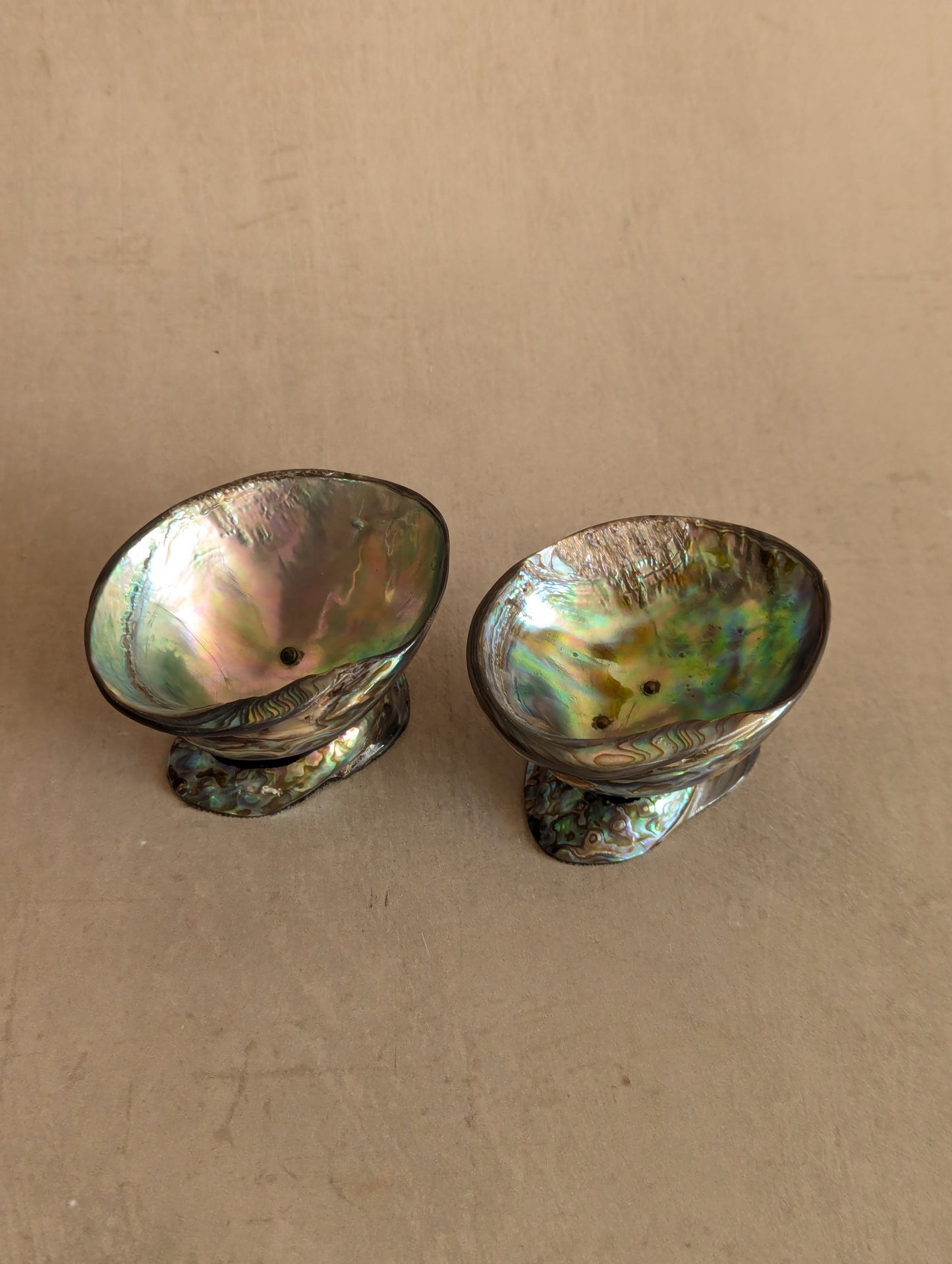 Abalone Paua Shell Pedestal Salt & Pepper Cellars, Set of Two