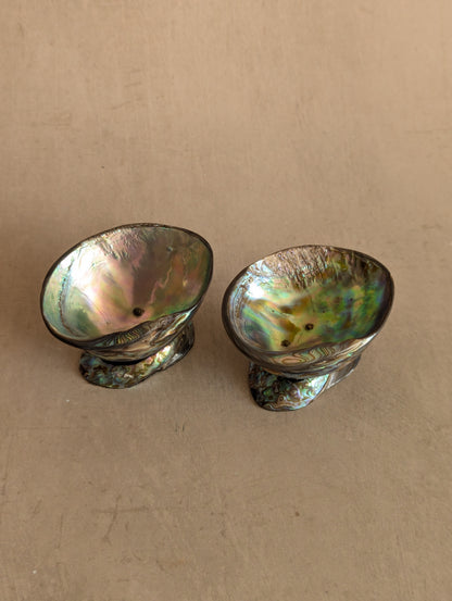 Abalone Paua Shell Pedestal Salt & Pepper Cellars, Set of Two
