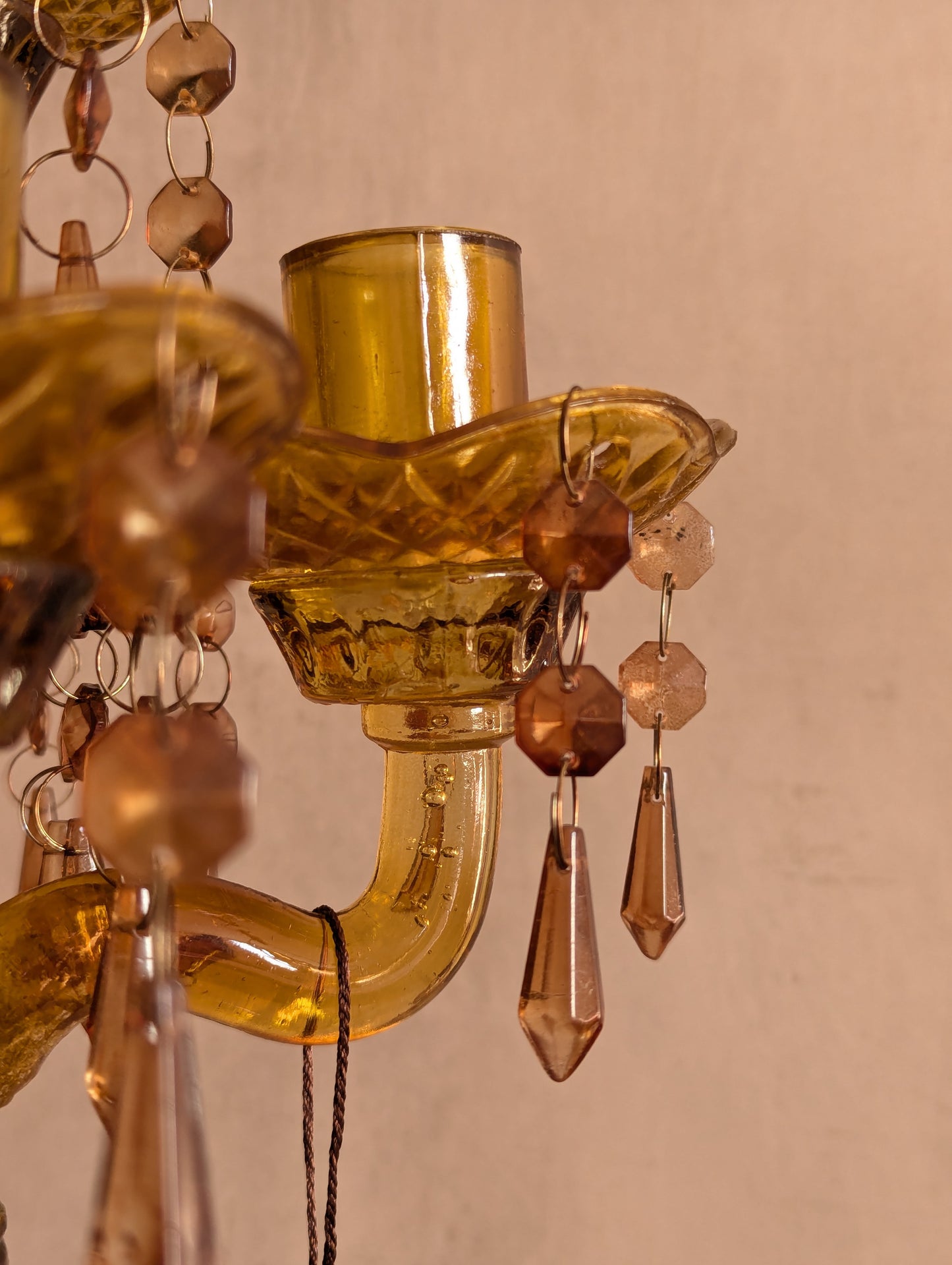 Victorian Amber Glass Five-Cup Table Lustre Candelabrum