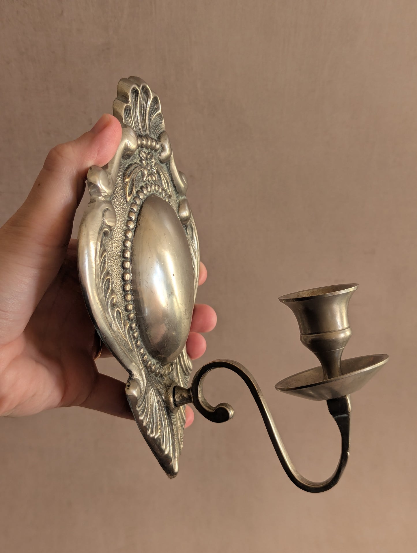 Silver Plated Brass Wall Sconce Candle Holders, Set of Two