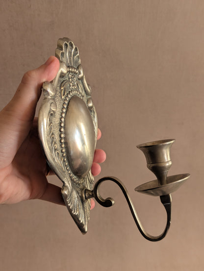 Silver Plated Brass Wall Sconce Candle Holders, Set of Two
