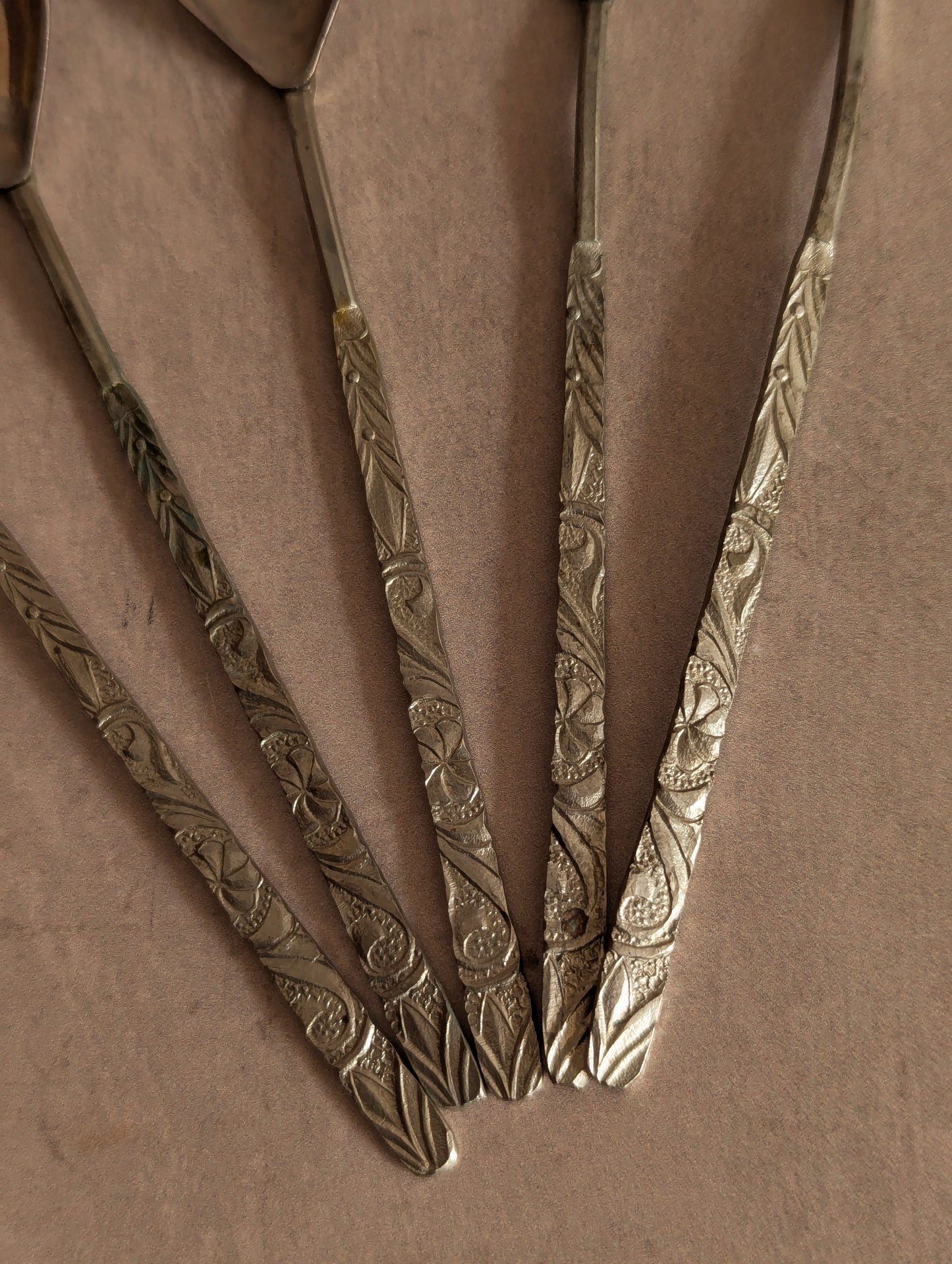 Mid-Century USSR Nickel Coffee Spoons, Set of Five