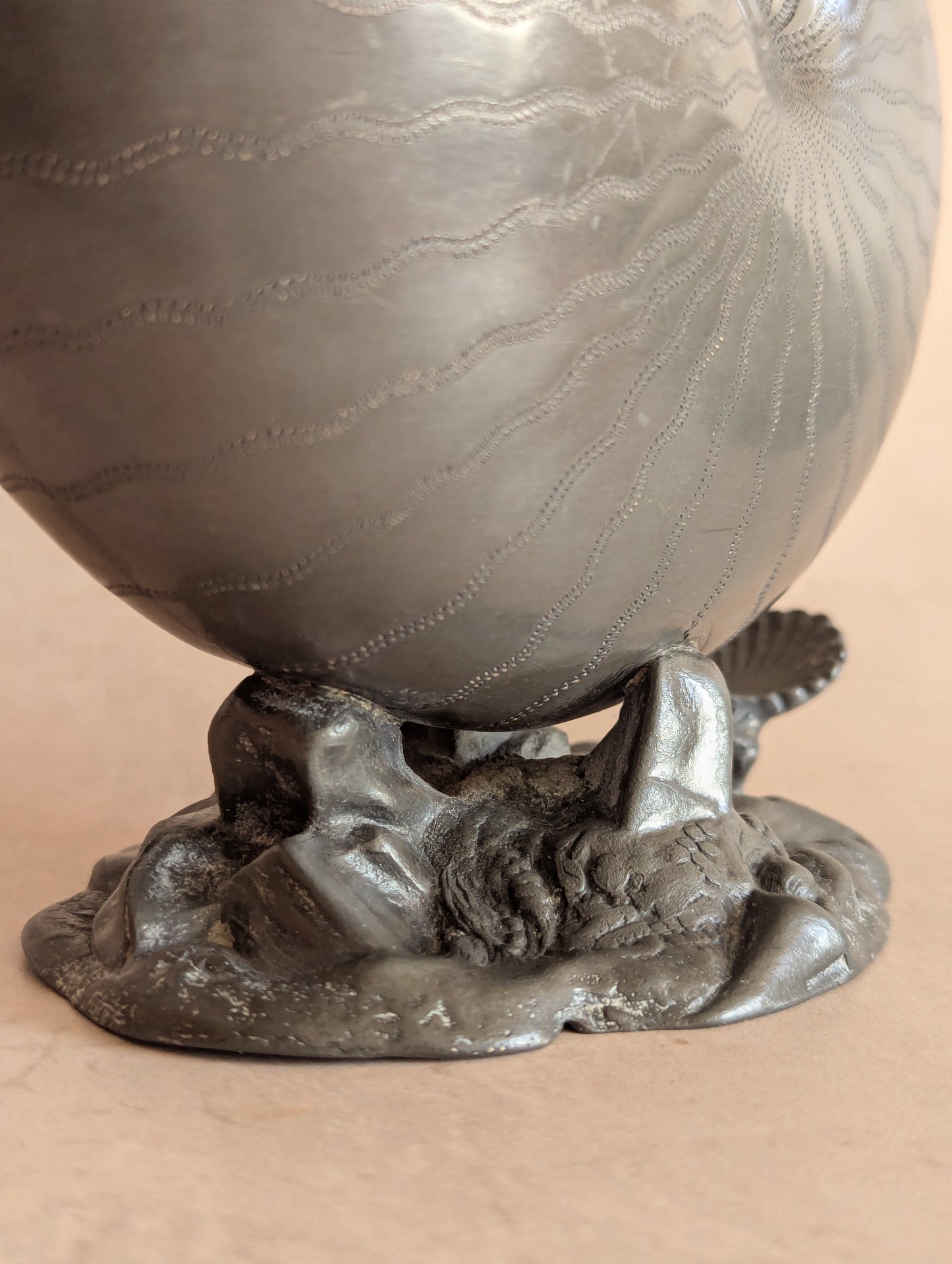 Pewter Nautilus Shell Spoon Warmer or Vase