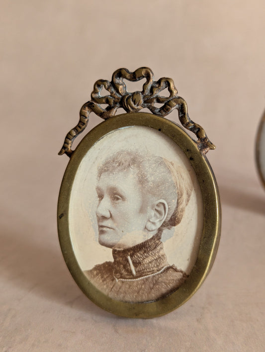 Miniature Keepsake Solid Brass Bow Oval Picture Frame