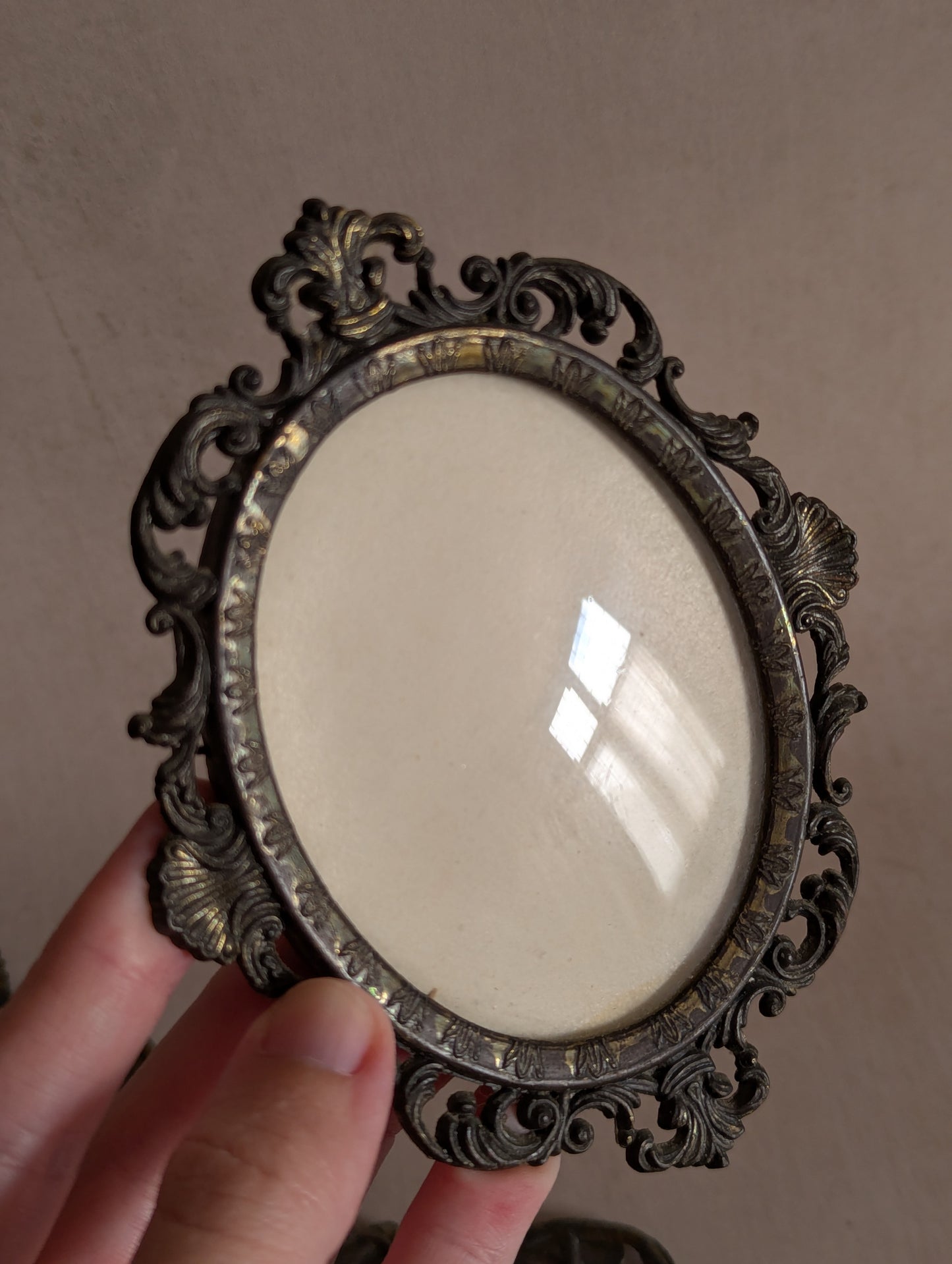 Italian Cast Metal Convex Oval Hanging Photo Frames, Set of Three