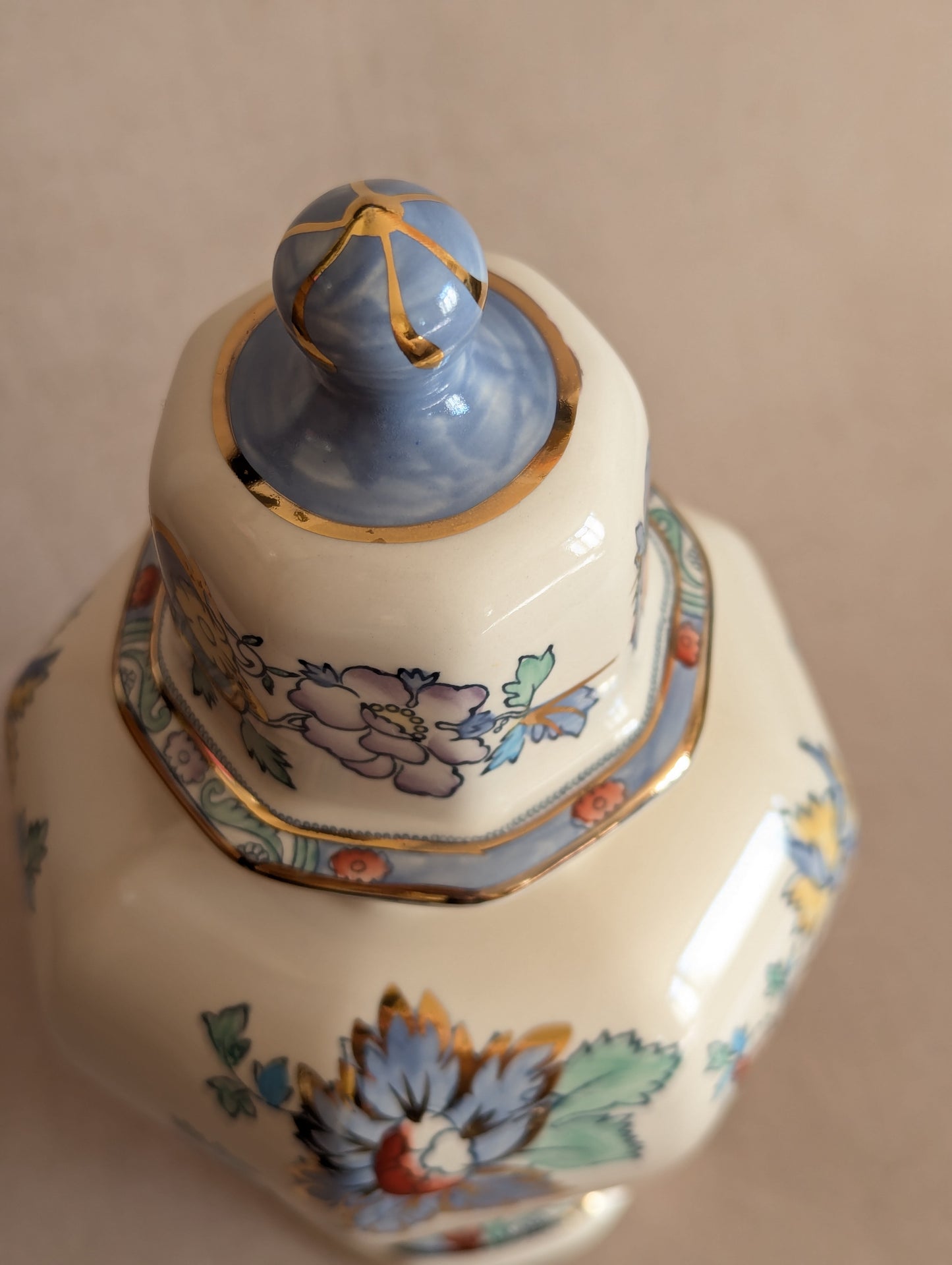 Hand-Painted Mason's Ironstone Tokyo Vase in Blue Topaz