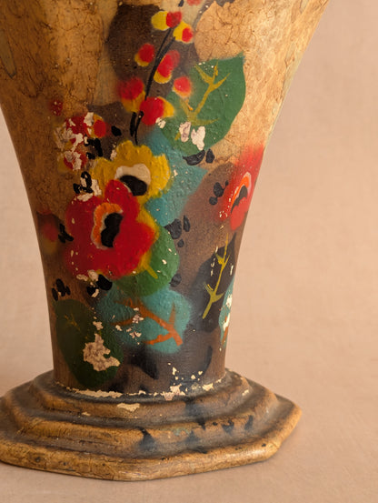 Octagonal Art Deco Floral Vase w/Frog