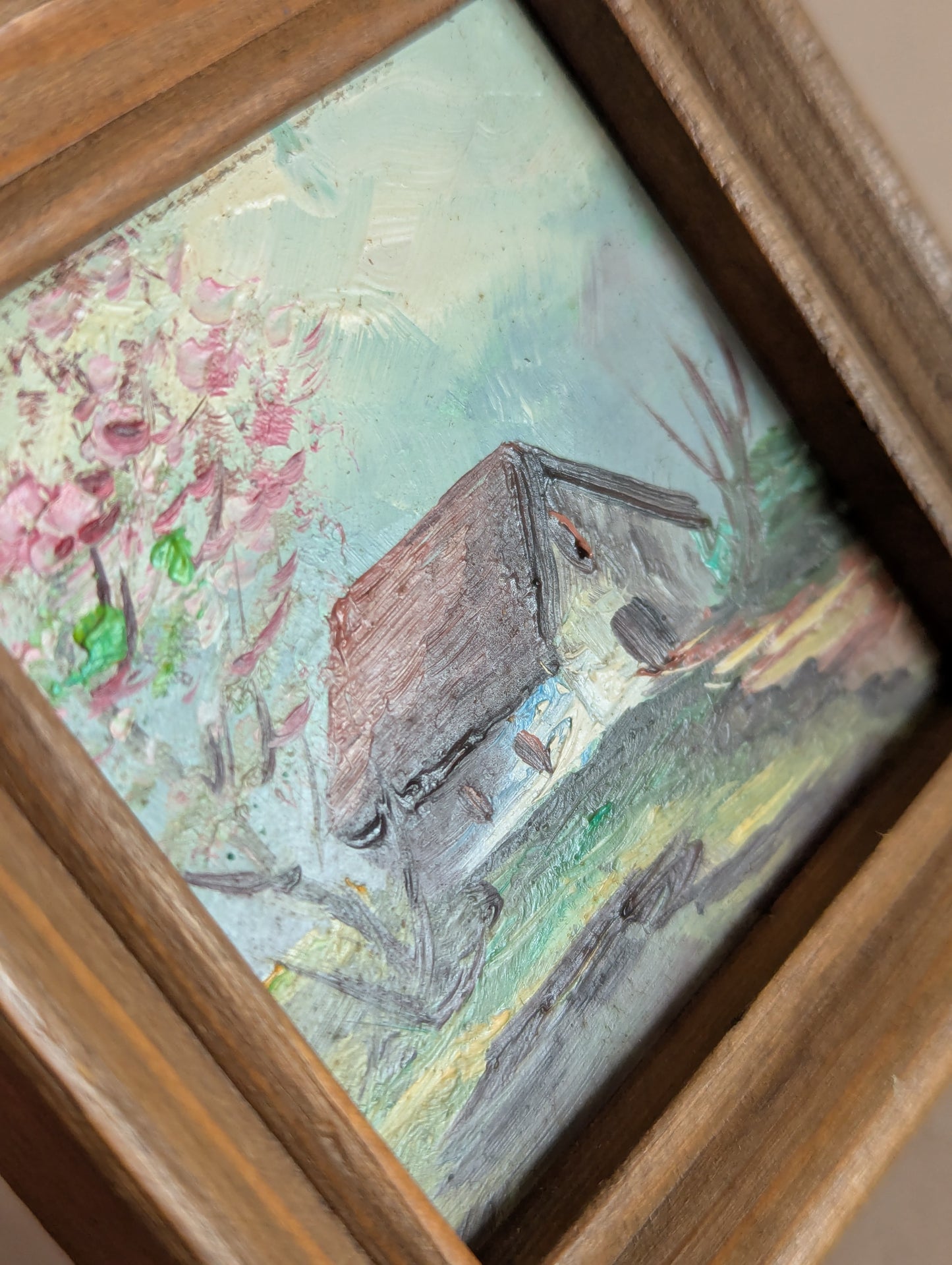 Vintage Miniature Framed German Barn Oil Painting, Wilhelm Retzer