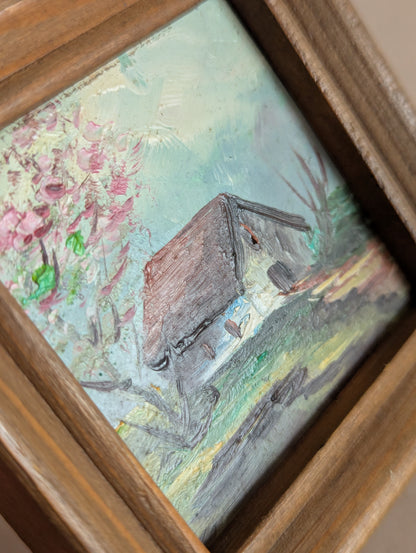 Vintage Miniature Framed German Barn Oil Painting, Wilhelm Retzer