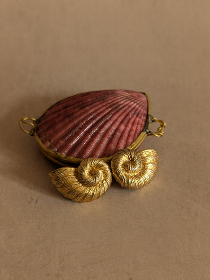 Rare Christian Dior Gold Tone Nautilus Shell Clip On Earrings