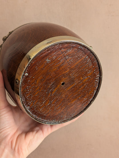 Oak & Silver English Biscuit Barrel or Tobacco Jar
