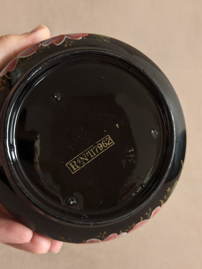 Jackfield Pottery Black Floral Hand-Painted Earthenware Bowl