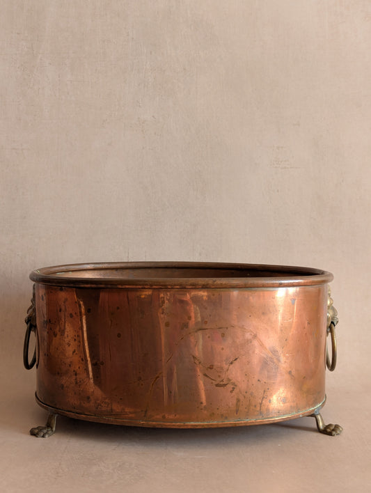 English Copper & Brass Oval Footed Lion Planter