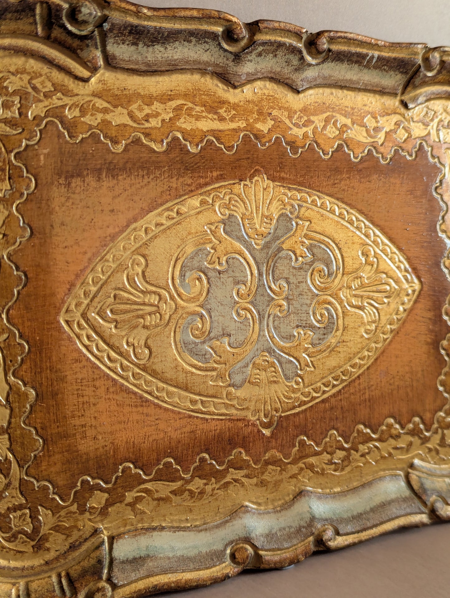 Italian Florentine Hand-Painted Gilt Wood Tray