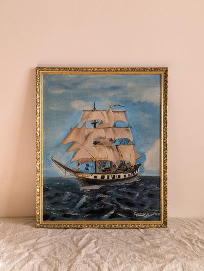 Gamble's Clipper Ship Framed Original Oil Painting