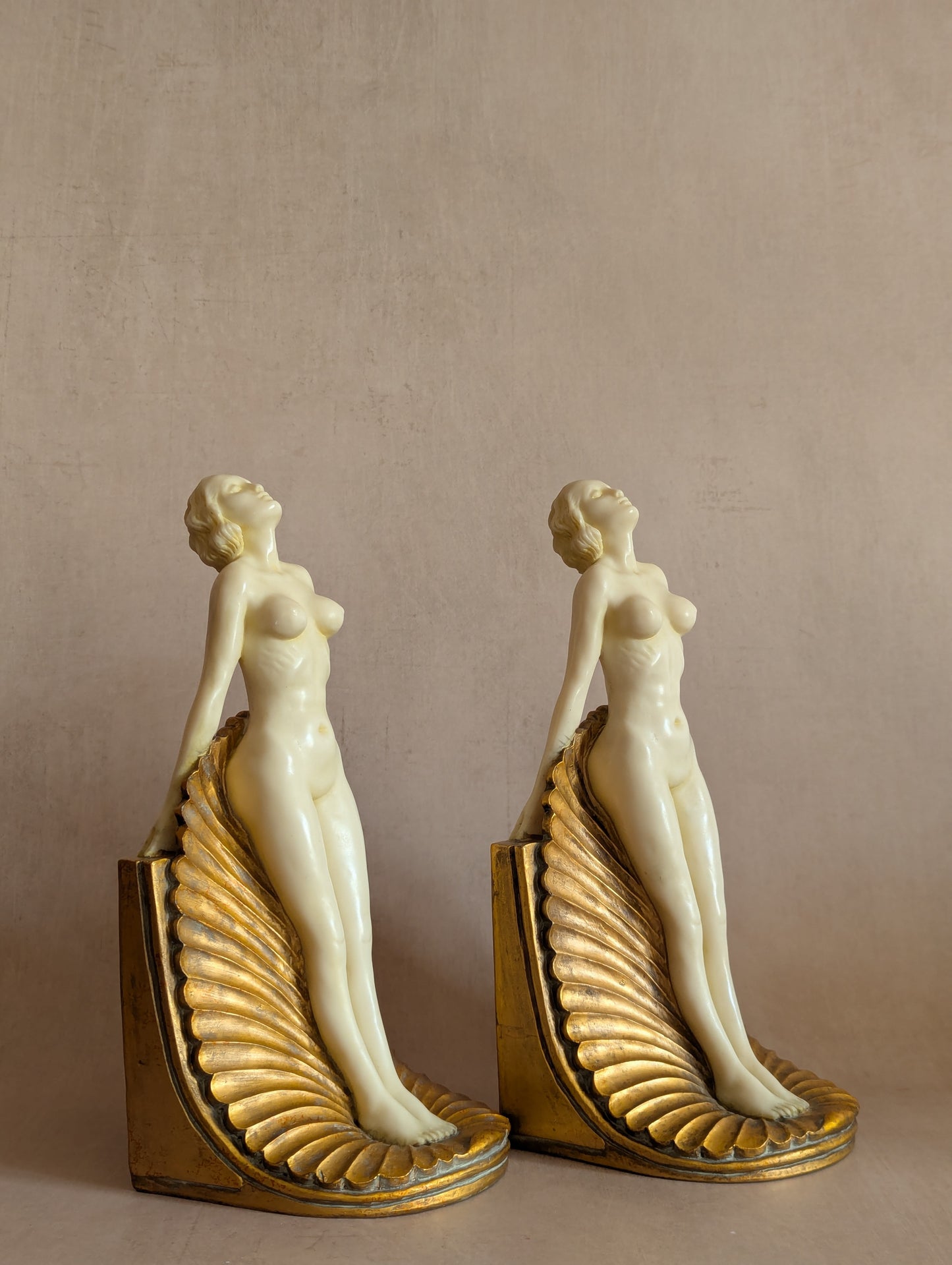 Art Deco Nude Figures on Shells Bookends