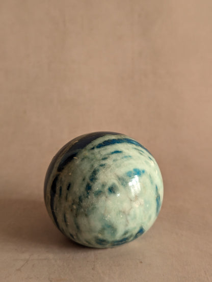 Blue Hand Carved Italian Alabaster Stone Sphere Paperweight