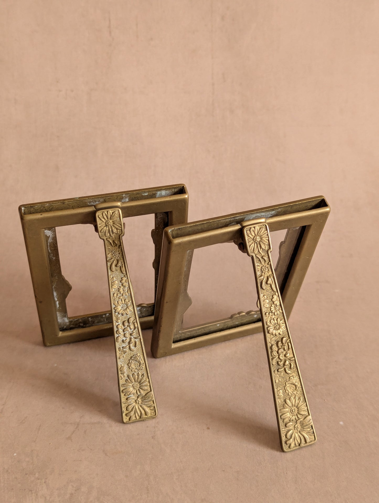 Small Solid Brass Floral Tabletop Frames, Set of Two