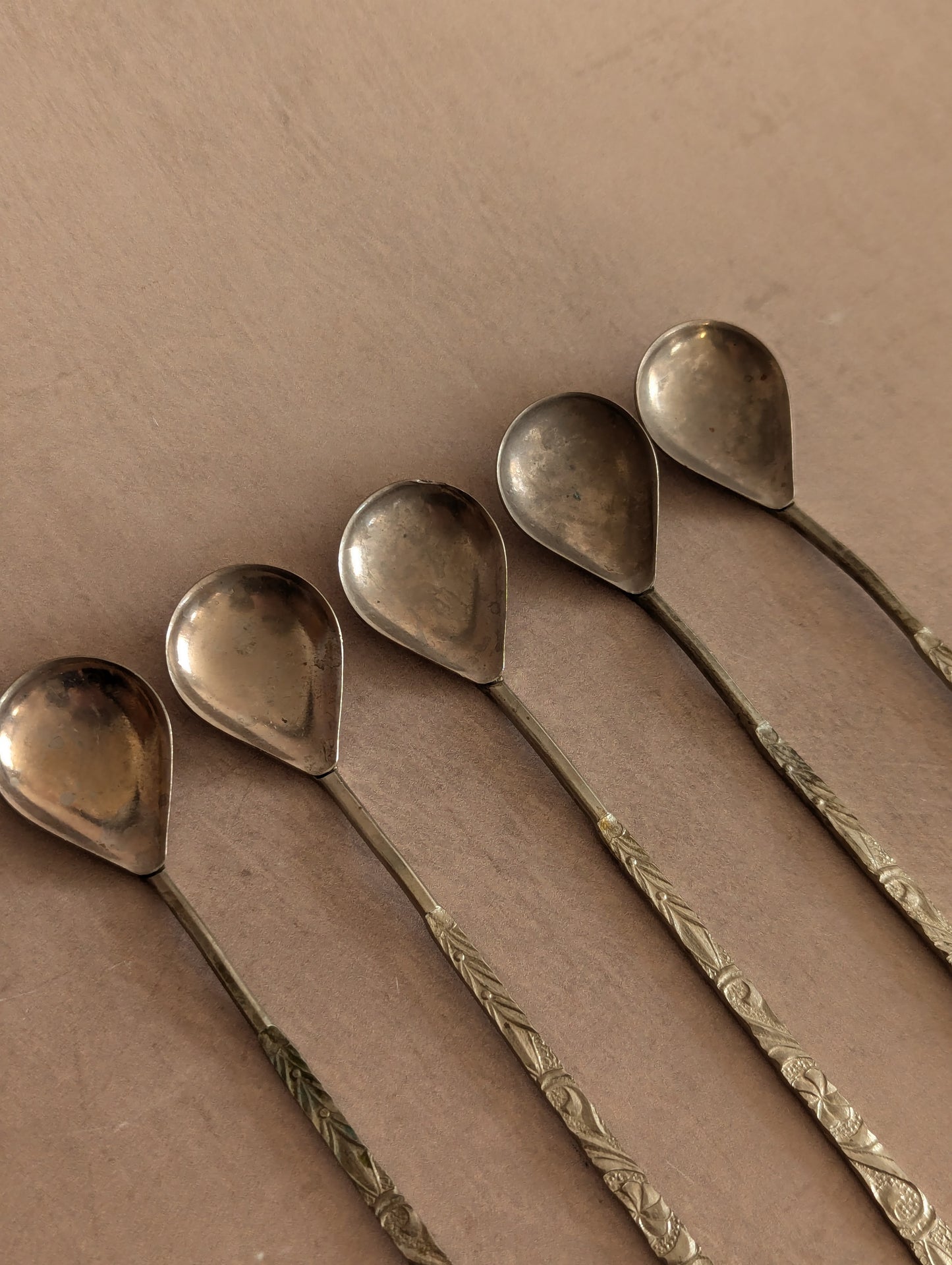 Mid-Century USSR Nickel Coffee Spoons, Set of Five