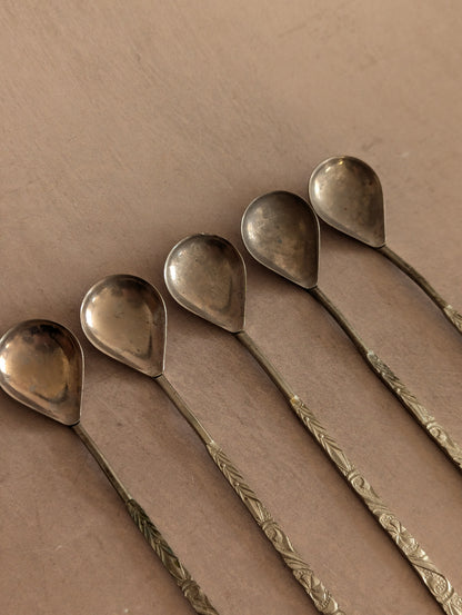 Mid-Century USSR Nickel Coffee Spoons, Set of Five