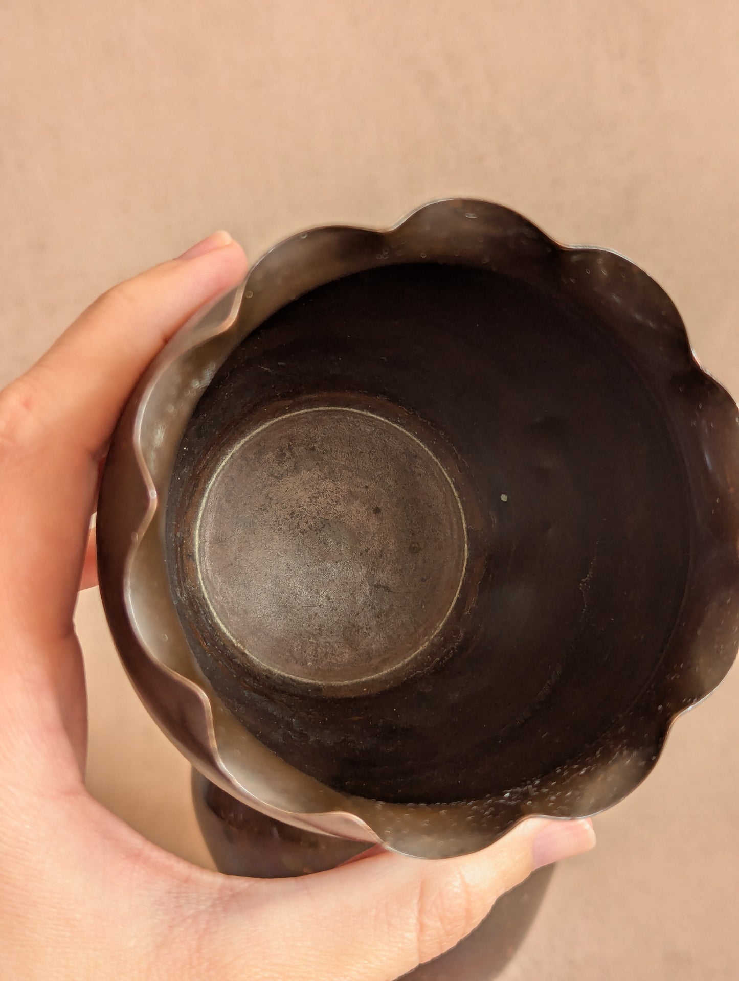 Small Scalloped Copper Vases, Set of Two