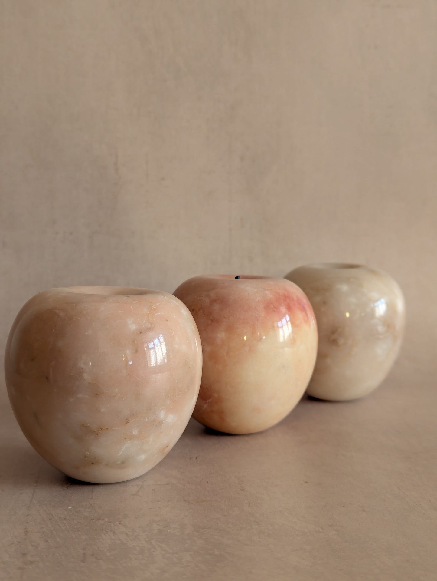 Polished Pink Italian Alabaster Apples, Set of Three