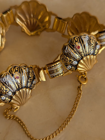 Spanish Damascene Mid-Century Seashell Link Bracelet