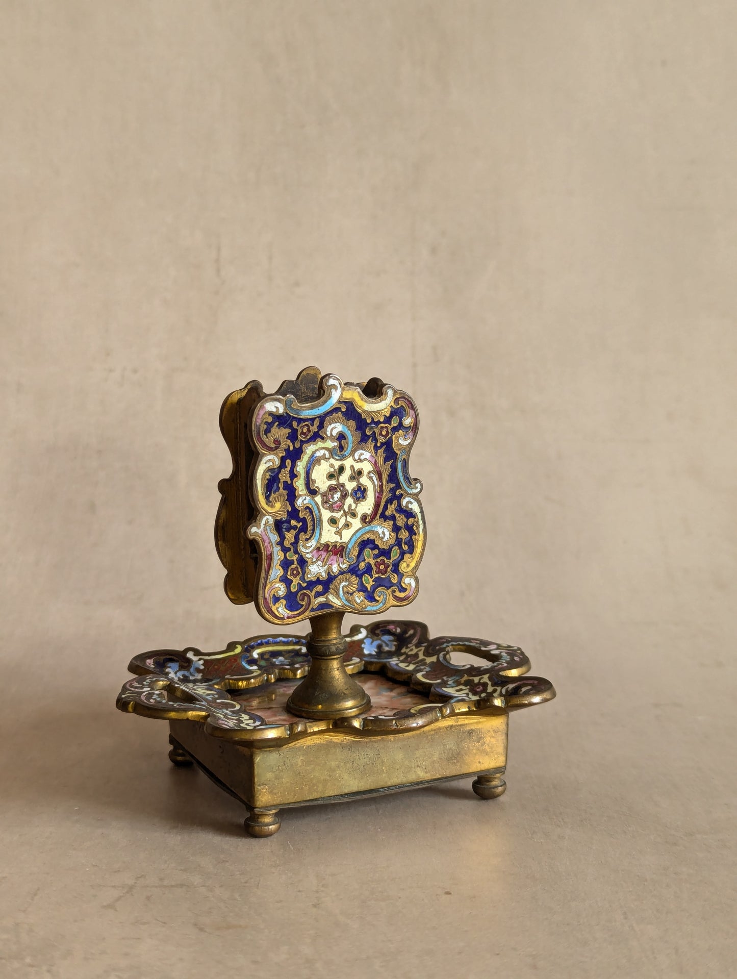French Cloisonne Champleve Cherub Match Holder