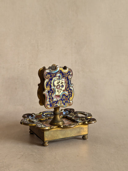 French Cloisonne Champleve Cherub Match Holder