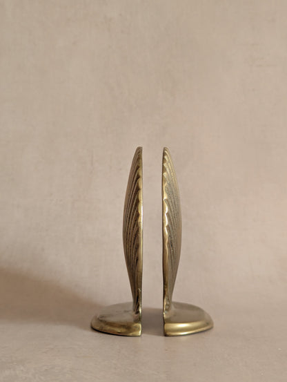 Solid Brass Mid-Century Seashell Bookends