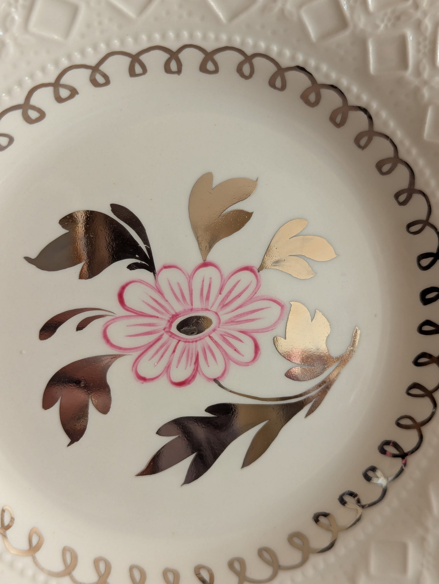 Silver & Pink Floral Art Deco Wedgwood Plate