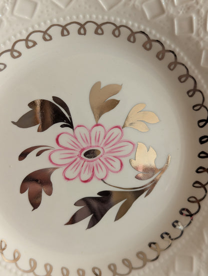 Silver & Pink Floral Art Deco Wedgwood Plate