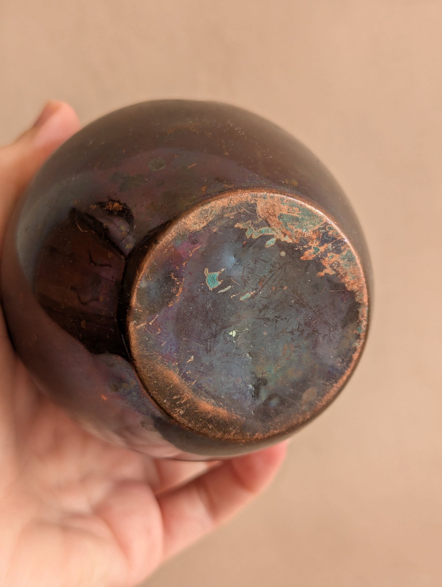 Small Scalloped Copper Vases, Set of Two