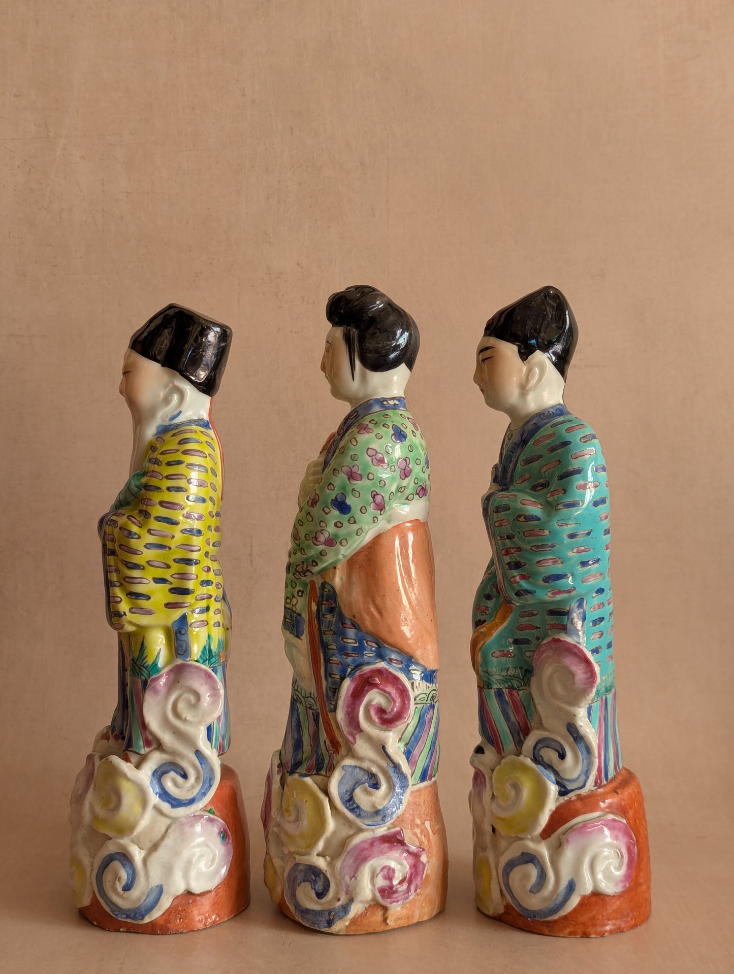 Chinese Porcelain Famille Rose Revival Figurines, Set of Three