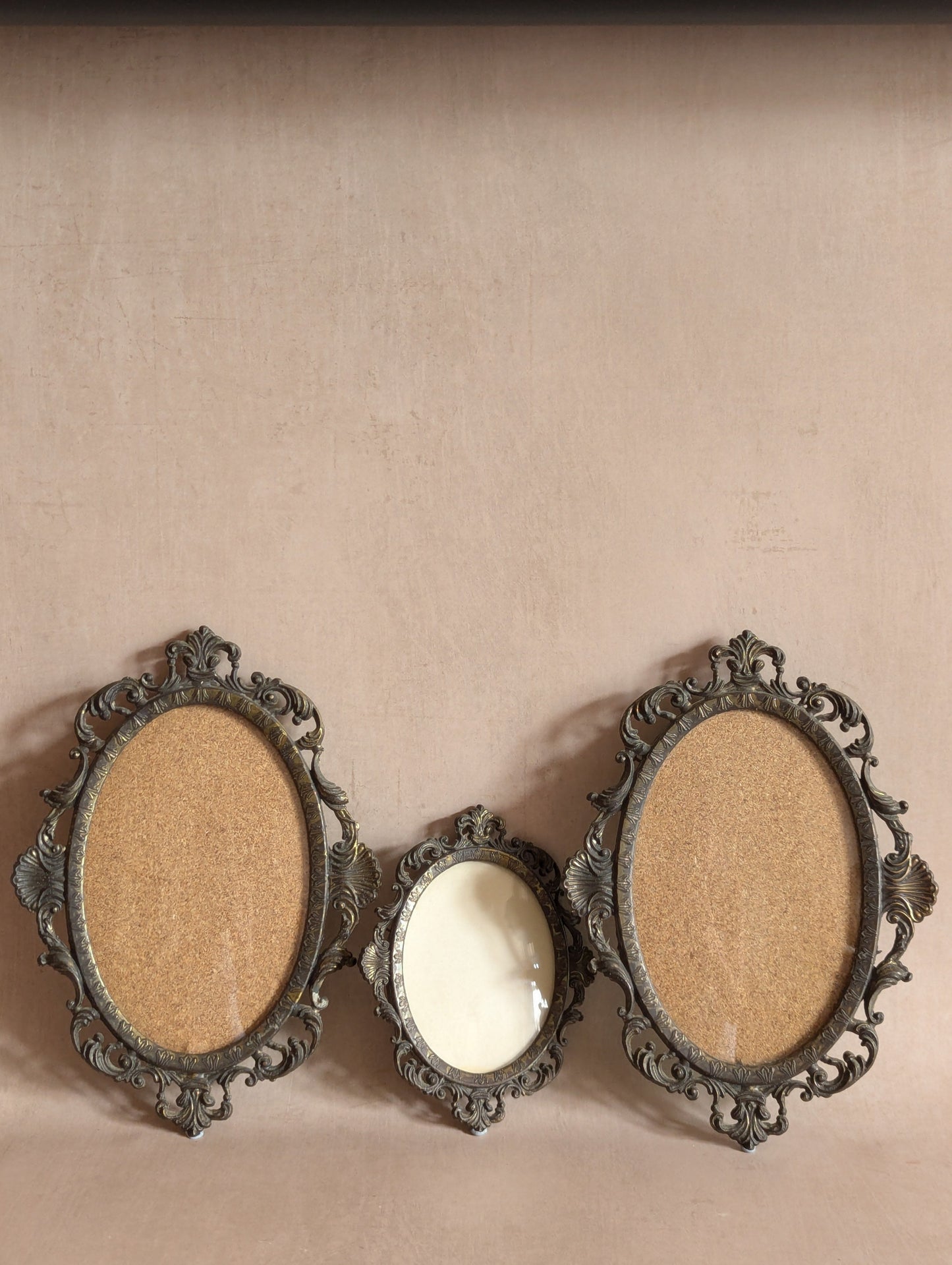 Italian Cast Metal Convex Oval Hanging Photo Frames, Set of Three
