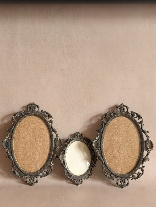 Italian Cast Metal Convex Oval Hanging Photo Frames, Set of Three