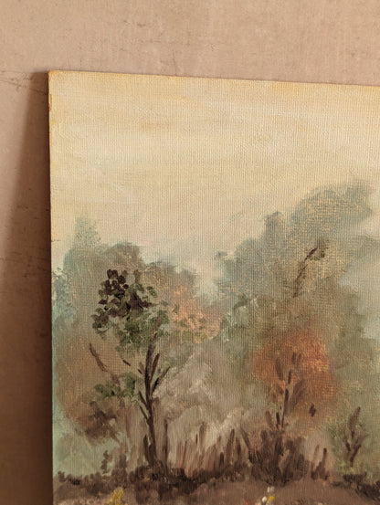 Winter Trees on River, Original Oil Painting on Board