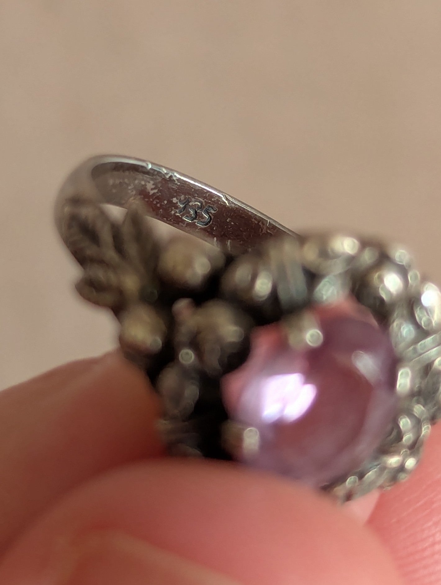 Sara Art Deco Amethyst 935 Silver Ring, Size N 1/2