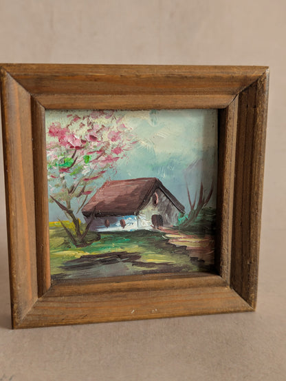 Vintage Miniature Framed German Barn Oil Painting, Wilhelm Retzer