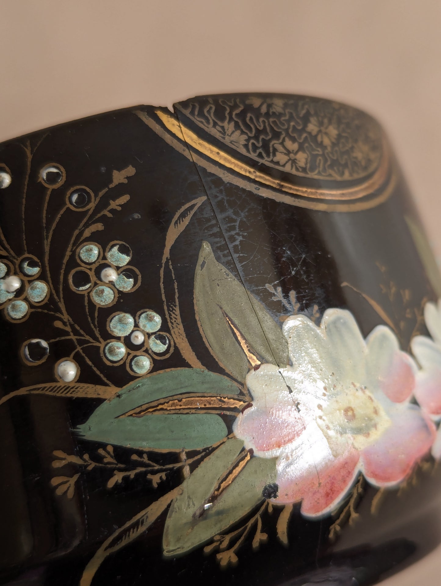 Jackfield Pottery Black Floral Hand-Painted Earthenware Bowl