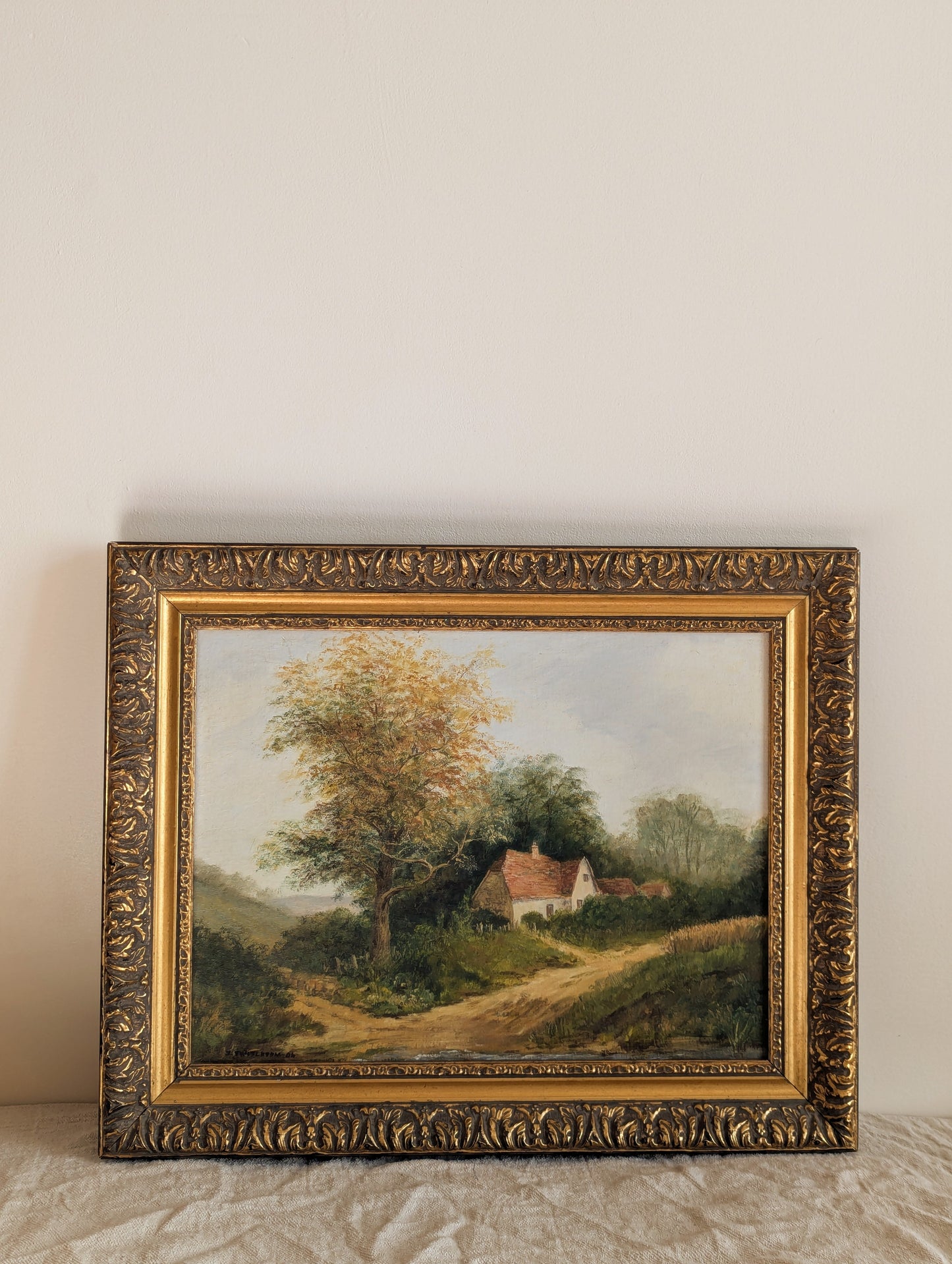 English Country Cottage Framed Original Oil Painting