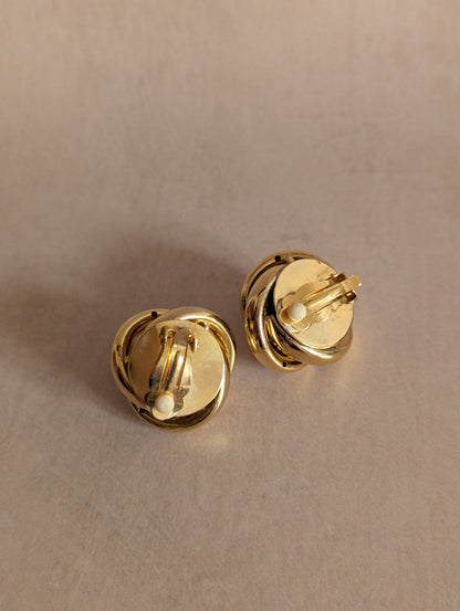 Large Knotted Gold Tone Clip On Earrings